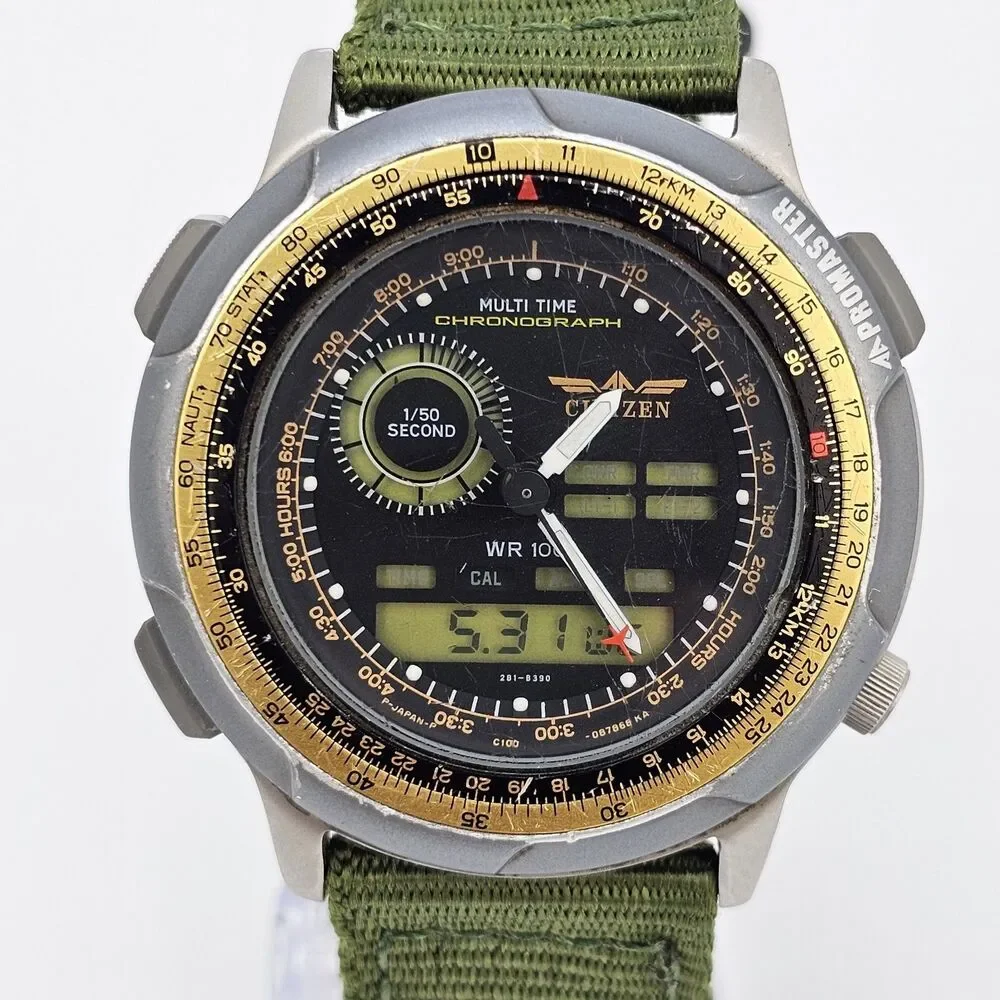 VTG Citizen Promaster 40MM Digi-Analog Men Watch Canvas Bands New Battery‎ READ